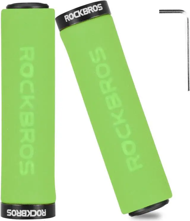 Main image of ROCKBROS Bike Grips Foam Single Lock on Bicycle Handle Bar Soft Comfortable Non-Slip Bike Handle Grips for BMX Mountain MTB Beach Cruiser Scooter Green Black lock