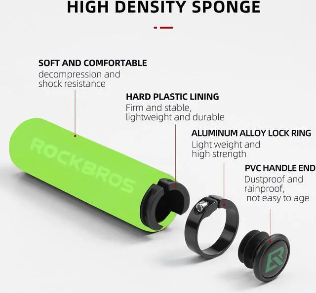 Alt view image 3 of 5 - ROCKBROS Bike Grips Foam Single Lock on Bicycle Handle Bar Soft Comfortable Non-Slip Bike Handle Grips for BMX Mountain MTB Beach Cruiser Scooter Green Black lock