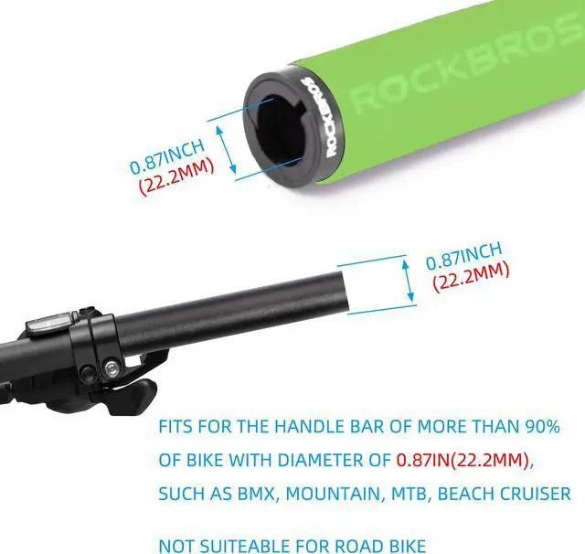 Alt view image 4 of 5 - ROCKBROS Bike Grips Foam Single Lock on Bicycle Handle Bar Soft Comfortable Non-Slip Bike Handle Grips for BMX Mountain MTB Beach Cruiser Scooter Green Black lock