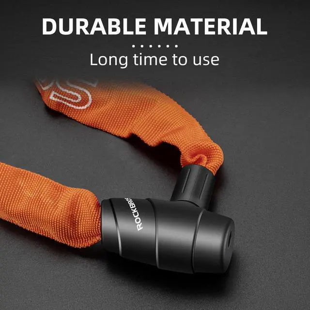 Alt view image 4 of 7 - ROCKBROS Bike Lock Chain Bicycle Lock, Heavy Duty Anti Theft, 3 Ft Long, 5mm Thick Bike Chain Lock with Key Set, Cut Proof Security Scooter Lock Commuter Lock for Door, Gate, Fence, Grill Orange