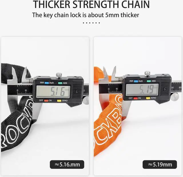 Alt view image 6 of 7 - ROCKBROS Bike Lock Chain Bicycle Lock, Heavy Duty Anti Theft, 3 Ft Long, 5mm Thick Bike Chain Lock with Key Set, Cut Proof Security Scooter Lock Commuter Lock for Door, Gate, Fence, Grill Orange