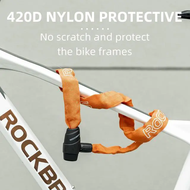 Alt view image 7 of 7 - ROCKBROS Bike Lock Chain Bicycle Lock, Heavy Duty Anti Theft, 3 Ft Long, 5mm Thick Bike Chain Lock with Key Set, Cut Proof Security Scooter Lock Commuter Lock for Door, Gate, Fence, Grill Orange