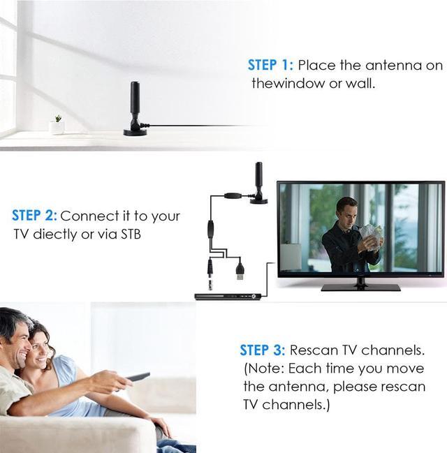 Alt view image 3 of 7 - TV Antenna, HD Digital TV Antenna Indoor Outdoor, 360° Reception & Strong Magnetic Base Digital HDTV Antenna, Long Range Reception- Support 4k 1080p Fire Tv Stick And All TV\'s - 16.5ft Long Cables