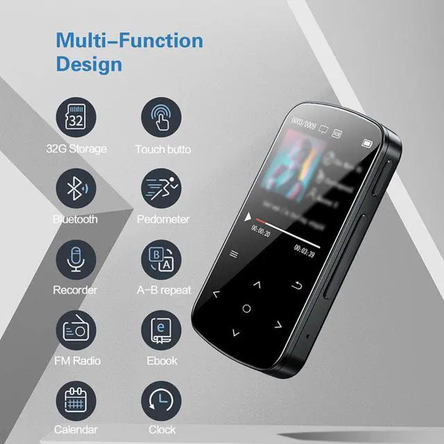 Alt view image 2 of 7 - YiLBX Clip Mp3 Player with Bluetooth 5.0, Mini Portable Lossless Sound Music Player with FM Radio Voice Recorder Video Earphones for Running, TF Card Slot Support up to 128GB
