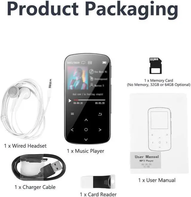 Alt view image 7 of 7 - YiLBX Clip Mp3 Player with Bluetooth 5.0, Mini Portable Lossless Sound Music Player with FM Radio Voice Recorder Video Earphones for Running, TF Card Slot Support up to 128GB