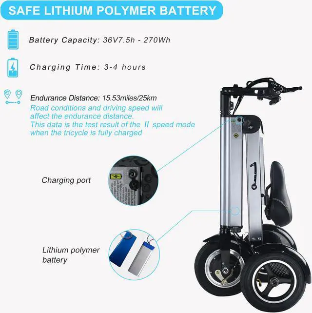 Alt view image 6 of 6 - TopMate ES32 Electric Scooter Mini Tricycle for Adult, Folding Electric Mobility Scooter with 10 Inche Pneumatic Tires and Reverse Function, Key Switch and LED Display Electric Trike for Travel
