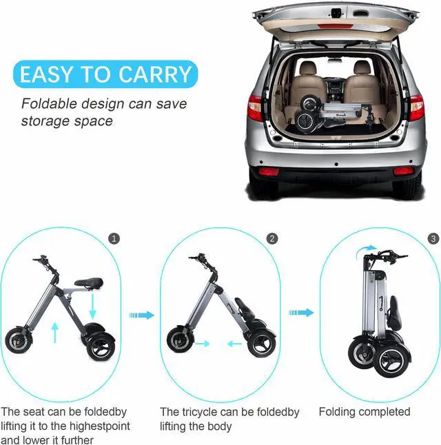 Alt view image 5 of 6 - TopMate ES32 Electric Scooter Mini Tricycle for Adult, Folding Electric Mobility Scooter with 10 Inche Pneumatic Tires and Reverse Function, Key Switch and LED Display Electric Trike for Travel
