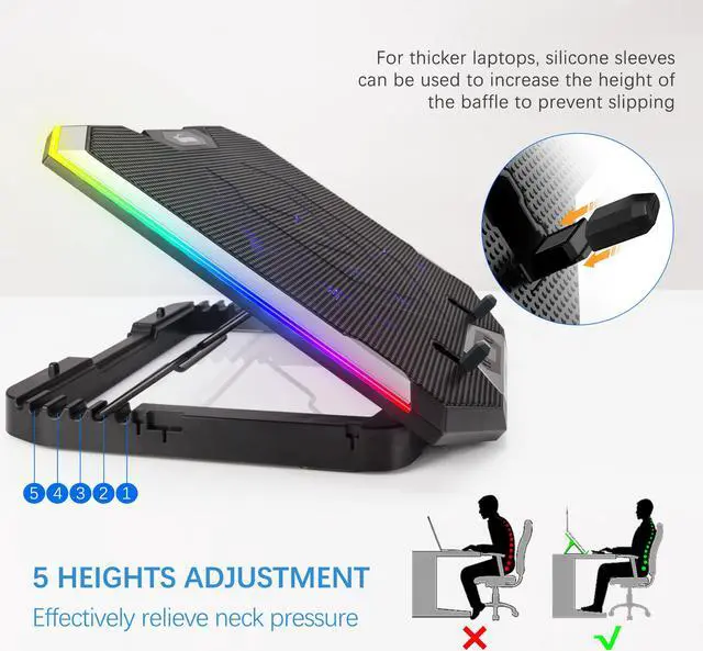 Alt view image 5 of 6 - TopMate C11 Laptop Cooling Pad RGB Gaming Notebook Cooler, Laptop Fan Cooling Stand Adjustable Height with 6 Quiet Fans Blue LED Light, Computer Chill Mat with Phone Stand, for 15.6-17.3 Inch Laptops