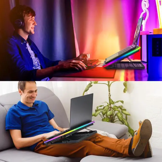 Alt view image 6 of 6 - TopMate C12 Laptop Cooling Pad RGB Gaming Notebook Cooler for Desk and Lap Use, Laptop Fan Stand 8 Adjustable Heights with 6 Quiet Fans and Phone Holder, for 15.6-17.3 Inch Laptops - Blue LED Light