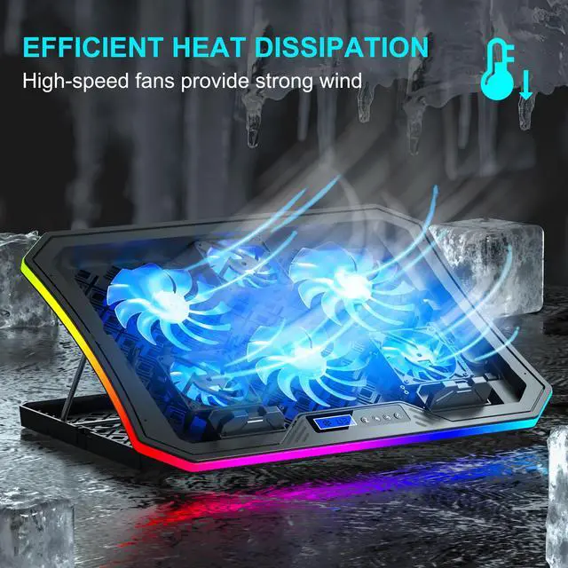 Alt view image 2 of 6 - TopMate C12 Laptop Cooling Pad RGB Gaming Notebook Cooler for Desk and Lap Use, Laptop Fan Stand 8 Adjustable Heights with 6 Quiet Fans and Phone Holder, for 15.6-17.3 Inch Laptops - Blue LED Light