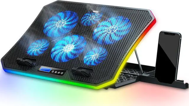 Main image of TopMate C12 Laptop Cooling Pad RGB Gaming Notebook Cooler for Desk and Lap Use, Laptop Fan Stand 8 Adjustable Heights with 6 Quiet Fans and Phone Holder, for 15.6-17.3 Inch Laptops - Blue LED Light