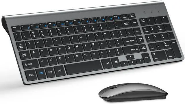 Main image of Wireless Keyboard and Mouse Ultra Slim Combo, TopMate 2.4G Silent Compact USB Mouse and Scissor Switch Keyboard Set with Cover, 2 AA and 2 AAA Batteries, for PC/Laptop/Windows/Mac - Gray Black
