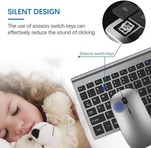 Alt view image 2 of 6 - Wireless Keyboard and Mouse Ultra Slim Combo, TopMate 2.4G Silent Compact USB Mouse and Scissor Switch Keyboard Set with Cover, 2 AA and 2 AAA Batteries, for PC/Laptop/Windows/Mac - Gray Black