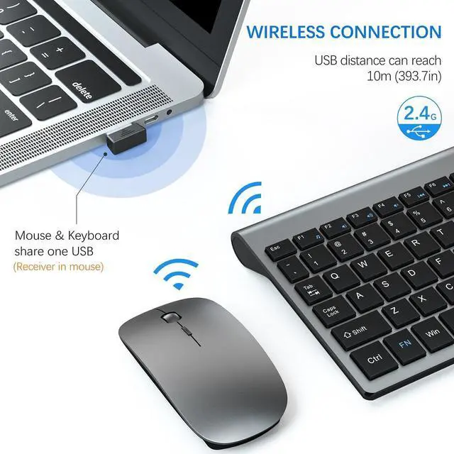 Alt view image 3 of 6 - Wireless Keyboard and Mouse Ultra Slim Combo, TopMate 2.4G Silent Compact USB Mouse and Scissor Switch Keyboard Set with Cover, 2 AA and 2 AAA Batteries, for PC/Laptop/Windows/Mac - Gray Black