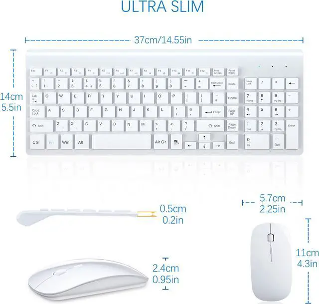 Alt view image 5 of 5 - Wireless Keyboard and Mouse Ultra Slim Combo, TopMate 2.4G Silent Compact USB Mouse and Scissor Switch Keyboard Set with Cover, 2 AA and 2 AAA Batteries, for PC/Laptop/Windows/Mac - White