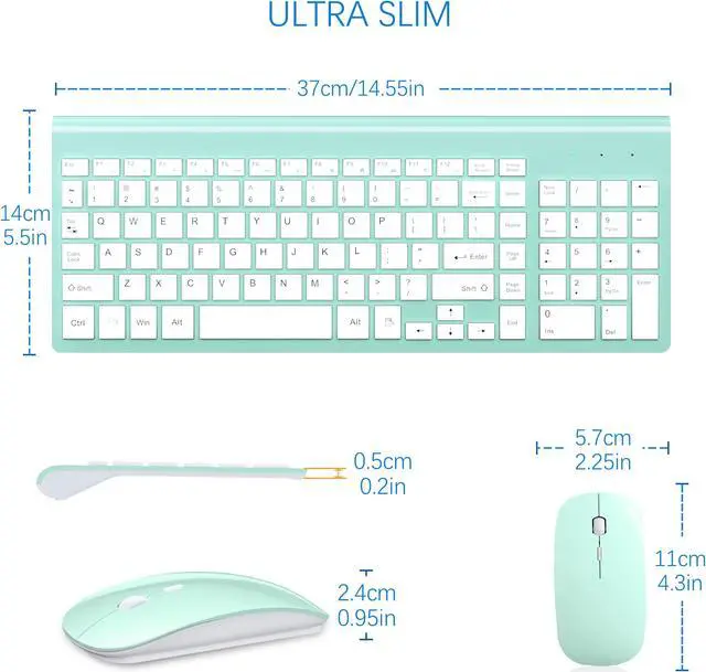 Alt view image 6 of 6 - Wireless Keyboard and Mouse Ultra Slim Combo, TopMate 2.4G Silent Compact USB Mouse and Scissor Switch Keyboard Set with Cover, 2 AA and 2 AAA Batteries, for PC/Laptop/Windows/Mac - Mint Green