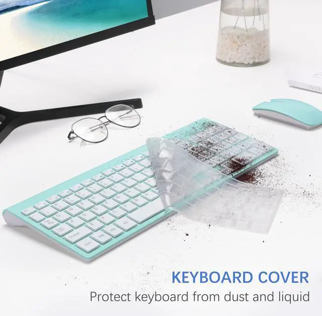 Alt view image 5 of 6 - Wireless Keyboard and Mouse Ultra Slim Combo, TopMate 2.4G Silent Compact USB Mouse and Scissor Switch Keyboard Set with Cover, 2 AA and 2 AAA Batteries, for PC/Laptop/Windows/Mac - Mint Green
