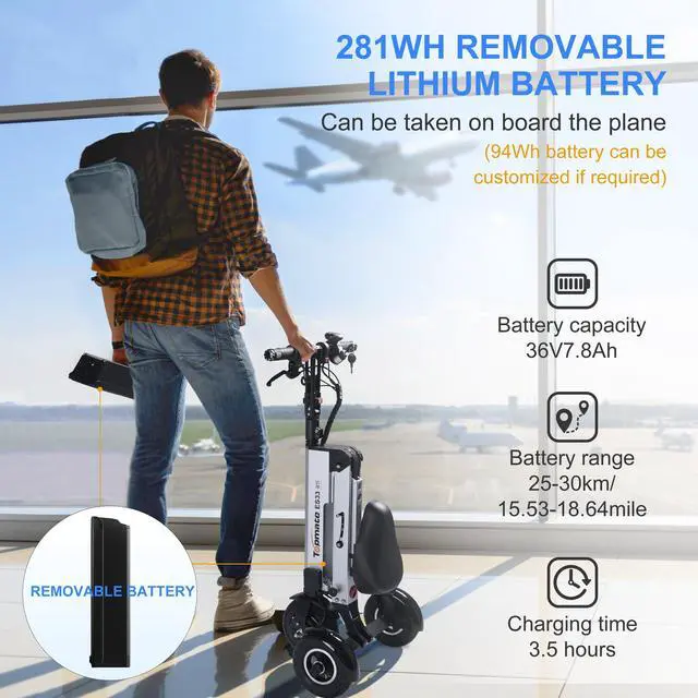 Alt view image 2 of 6 - TopMate ES33 Electric Scooter 3 Wheels Travel & Airline Friendly with 7.8Ah Removable Lithium Battery for Adult, Foldable Mobility Scooter with Reverse Function and Key Switch, Lightweight E-Tricycle