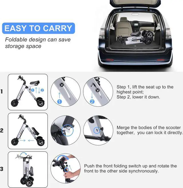 Alt view image 4 of 6 - TopMate ES33 Electric Scooter 3 Wheels Travel & Airline Friendly with 7.8Ah Removable Lithium Battery for Adult, Foldable Mobility Scooter with Reverse Function and Key Switch, Lightweight E-Tricycle