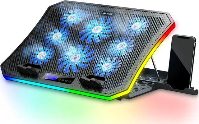 Main image of MOOJAY C50 Laptop Cooling Pad Gaming Notebook Cooler, 10 Modes RGB Lights Laptop cooling Fan Stand 8 Adjustable Heights with 8 Quiet Fans and Phone Holder, for 15.6-17.3 Inch Laptops - Blue