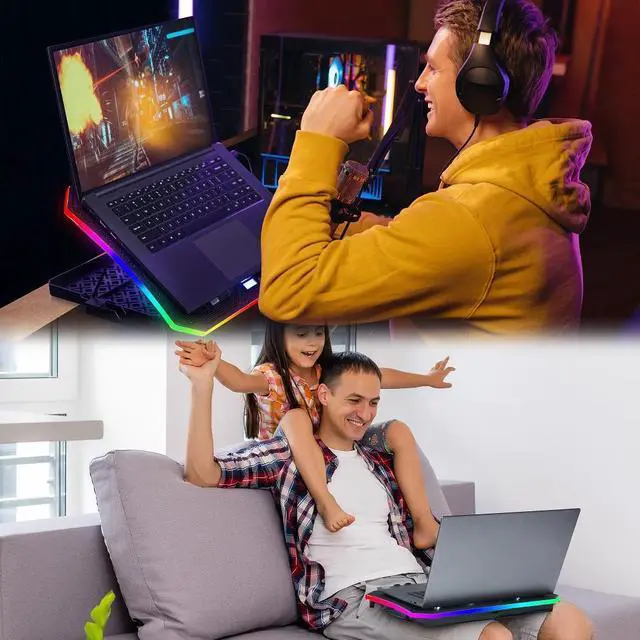 Alt view image 6 of 6 - MOOJAY C50 Laptop Cooling Pad Gaming Notebook Cooler, 10 Modes RGB Lights Laptop cooling Fan Stand 8 Adjustable Heights with 8 Quiet Fans and Phone Holder, for 15.6-17.3 Inch Laptops - Blue