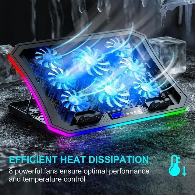 Alt view image 2 of 6 - MOOJAY C50 Laptop Cooling Pad Gaming Notebook Cooler, 10 Modes RGB Lights Laptop cooling Fan Stand 8 Adjustable Heights with 8 Quiet Fans and Phone Holder, for 15.6-17.3 Inch Laptops - Blue