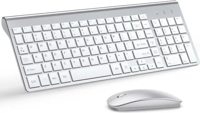 Main image of TopMate Wireless Keyboard and Mouse Ultra Slim Combo, 2.4G Silent Compact USB 2400DPI Mouse and Scissor Switch Keyboard Set with Cover, 2 AA and 2 AAA Batteries, for PC/Laptop/Windows/Mac-Silver White