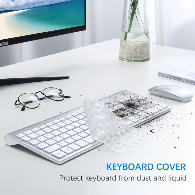 Alt view image 5 of 6 - TopMate Wireless Keyboard and Mouse Ultra Slim Combo, 2.4G Silent Compact USB 2400DPI Mouse and Scissor Switch Keyboard Set with Cover, 2 AA and 2 AAA Batteries, for PC/Laptop/Windows/Mac-Silver White