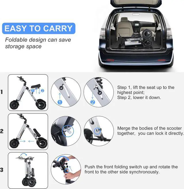 Alt view image 4 of 6 - TopMate ES35 Electric Scooter 3 Wheels Travel & Airline Friendly with 7.8Ah Removable Lithium Battery for Adults, Foldable Mobility Scooter with Reverse Function and Key Switch, Lightweight E-Tricycle