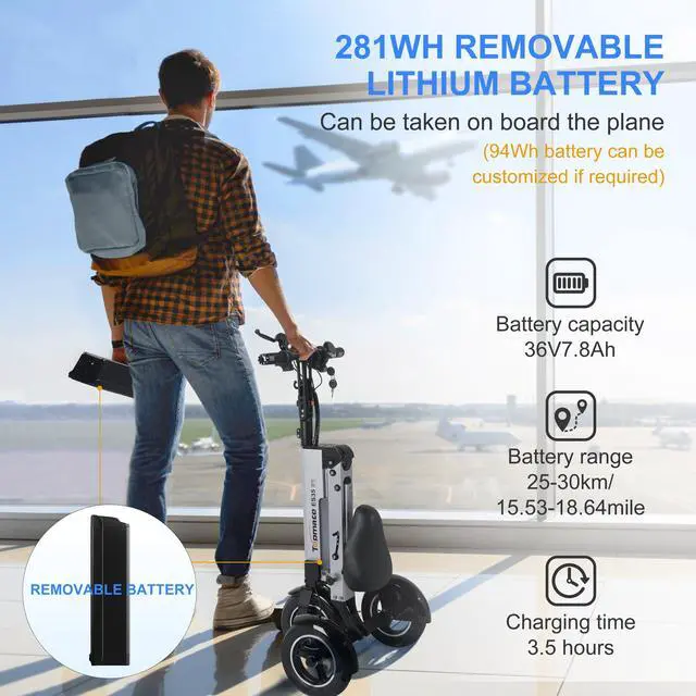 Alt view image 2 of 6 - TopMate ES35 Electric Scooter 3 Wheels Travel & Airline Friendly with 7.8Ah Removable Lithium Battery for Adults, Foldable Mobility Scooter with Reverse Function and Key Switch, Lightweight E-Tricycle