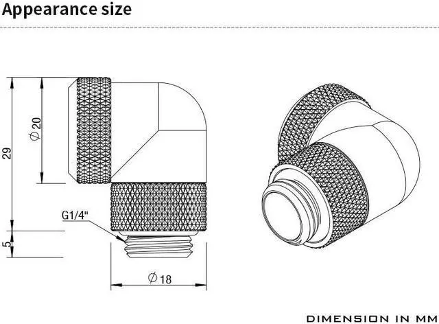 Alt view image 3 of 3 - Barrow TWT90KND-K12, 90 Degree Rotary Hard Tube Fittings, G1/4 Adapters For OD12mm Hard Tubes, Black A set