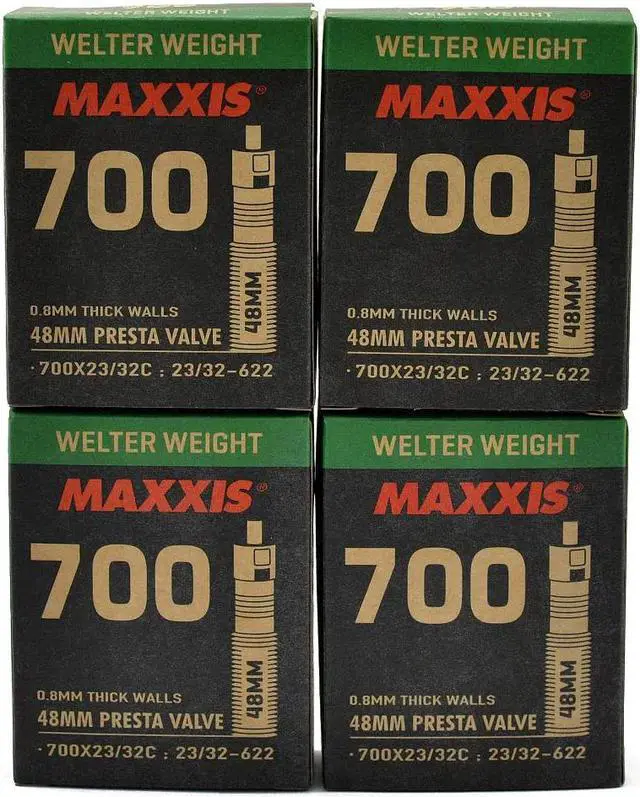 Maxxis Welter Weight 700x23-32C 48mm Bike Inner Tube Presta FV, 4Pack, STB2 Maxxis Tube 700 x 23⁄32C Presta 48mm ⁄ 60mm - Welter Weight - Bike