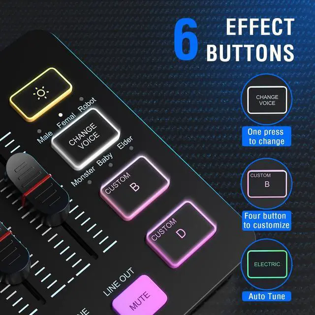 Alt view image 5 of 7 - FIFINE Gaming Audio Mixer, Streaming RGB PC Mixer with XLR Microphone Interface, Individual Control, Volume Fader, Mute Button, 48V Phantom Power, for Podcast/Recording/Vocal/Game Voice-AmpliGame SC3