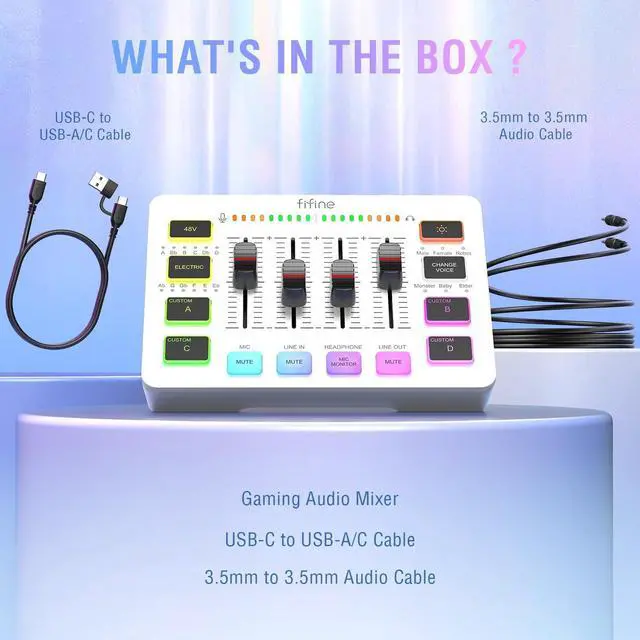 Alt view image 7 of 7 - FIFINE Audio Mixer, Gaming Streaming PC Mixer with Slider Fader, XLR Microphone Interface, Monitoring, for Video/Game Voice/Podcast Recording-AmpliGame SC3W