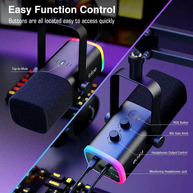 Alt view image 5 of 7 - FIFINE XLR/USB Gaming Microphone Set and Gaming Audio Mixer,Dynamic PC Mic for Streaming Podcasting,RGB Recording Mixer with XLR Microphone Interface,Computer RGB Mic Kit with Boom Arm Stand(AM8T+SC3)