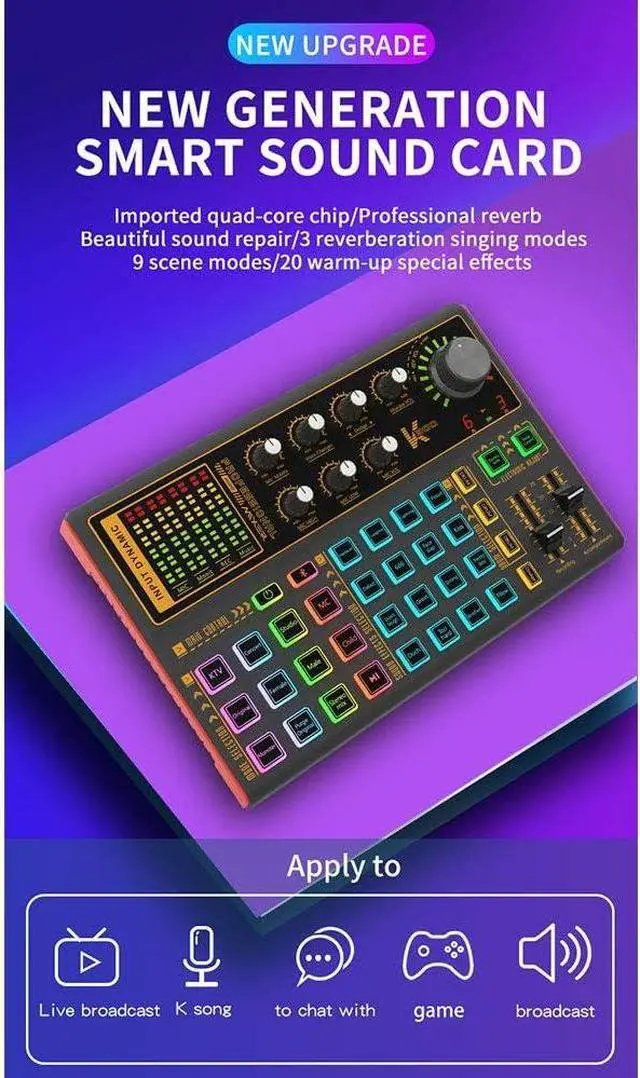 Alt view image 3 of 6 - Voice Changer Sound Card with Multiple Sound Effects,Sound Mixer Board,K300 Sound Card for Live Streaming,Audio Mixer for Music Recording on Cell Phone Computer (K300)