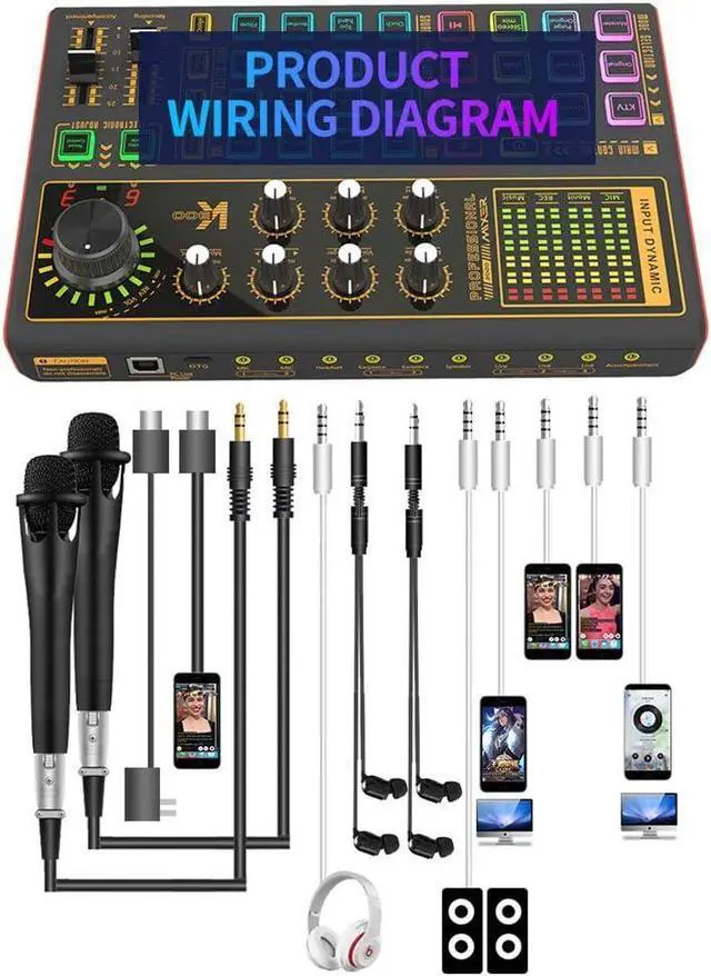 Alt view image 5 of 6 - Voice Changer Sound Card with Multiple Sound Effects,Sound Mixer Board,K300 Sound Card for Live Streaming,Audio Mixer for Music Recording on Cell Phone Computer (K300)