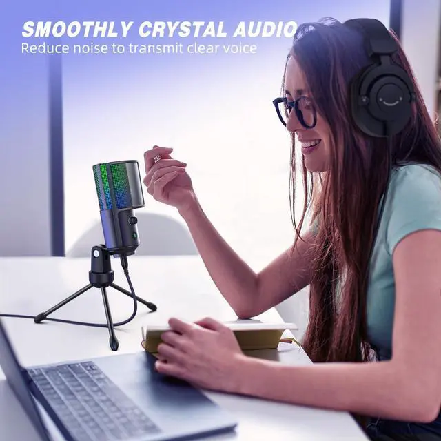 Alt view image 6 of 7 - FIFINE USB PC Podcast Recording Microphone, Computer RGB Condenser Mic for Voice Over, Gaming, Streaming, Zoom Meeting, Metal Desktop Mic with Mute Tap, Pop Filter, on PS4/PS5, MAC/Window-K669PRO2