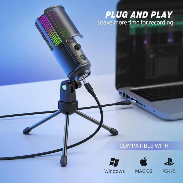 Alt view image 5 of 7 - FIFINE USB PC Podcast Recording Microphone, Computer RGB Condenser Mic for Voice Over, Gaming, Streaming, Zoom Meeting, Metal Desktop Mic with Mute Tap, Pop Filter, on PS4/PS5, MAC/Window-K669PRO2
