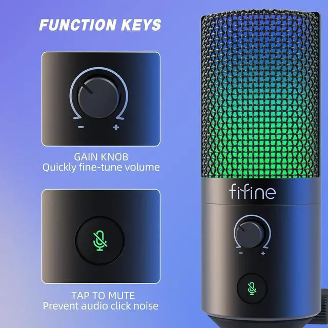 Alt view image 3 of 7 - FIFINE USB PC Podcast Recording Microphone, Computer RGB Condenser Mic for Voice Over, Gaming, Streaming, Zoom Meeting, Metal Desktop Mic with Mute Tap, Pop Filter, on PS4/PS5, MAC/Window-K669PRO2