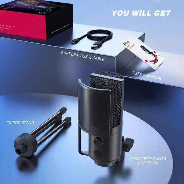 Alt view image 7 of 7 - FIFINE USB PC Podcast Recording Microphone, Computer RGB Condenser Mic for Voice Over, Gaming, Streaming, Zoom Meeting, Metal Desktop Mic with Mute Tap, Pop Filter, on PS4/PS5, MAC/Window-K669PRO2