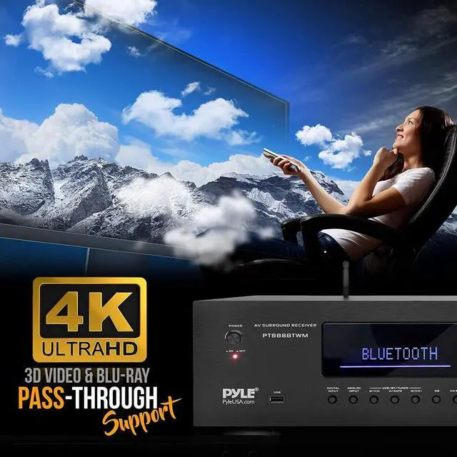 Alt view image 5 of 8 - Pyle 1000W Bluetooth Home Theater Karaoke Receiver - 5.2-Ch Stereo Amplifier 2 UHF Wireless Microphone Video Pass-Through Supports, MP3/USB/HDMI/AM/FM Radio - Pyle PT888BTWM , Black