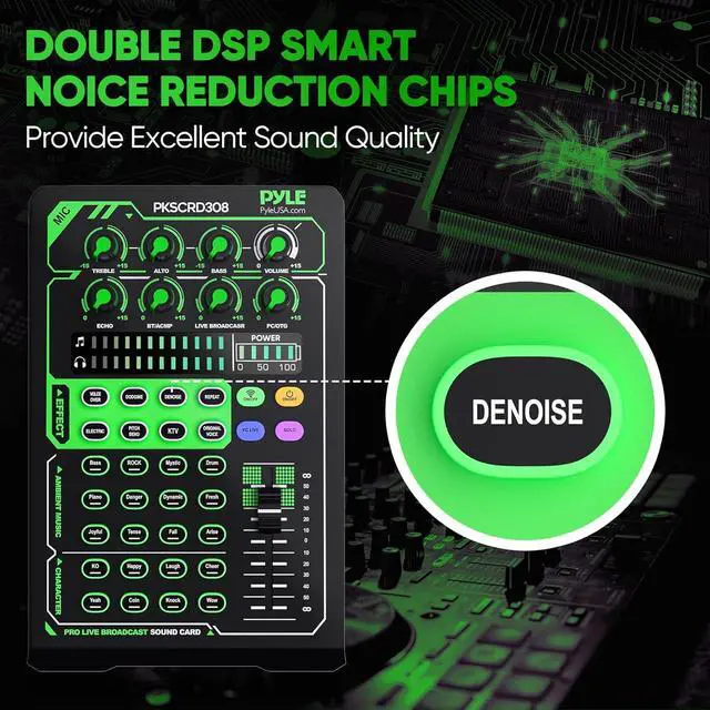 Alt view image 2 of 6 - Pyle Portable Bluetooth Live Broadcast Sound Card Pro Audio Interface DJ mixer Condenser w/Microphone Set, for Streaming podcasts Studio, Recording PC, Gaming, Phone, w/FX, Ambient Sounds - PKSCRD308