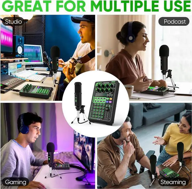 Alt view image 5 of 6 - Pyle Portable Bluetooth Live Broadcast Sound Card Pro Audio Interface DJ mixer Condenser w/Microphone Set, for Streaming podcasts Studio, Recording PC, Gaming, Phone, w/FX, Ambient Sounds - PKSCRD308