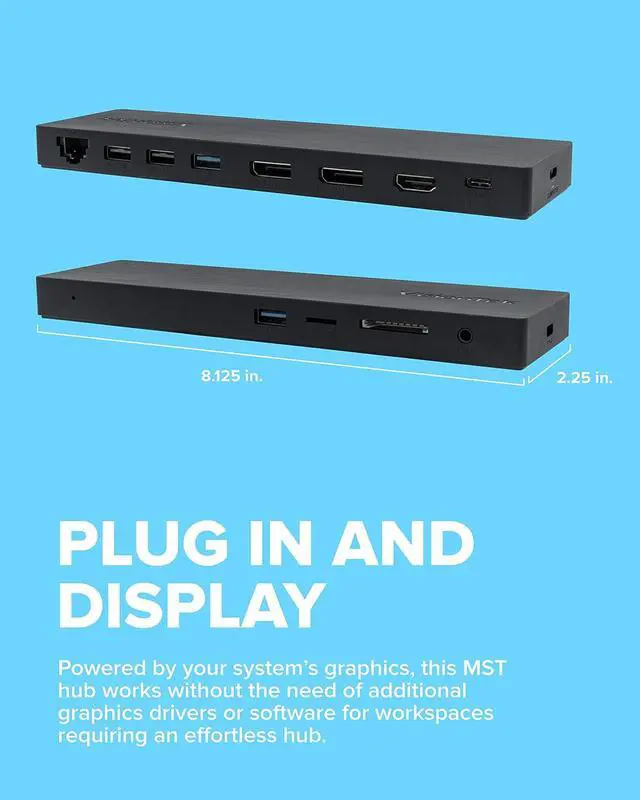 Alt view image 3 of 7 - VisionTek VT2000 USB-C Docking Station, Multi Display MST Dock, 2x DP, 1x HDMI, 4x USB-A, Ethernet, SD Card, USB-C for Power Passthrough, Windows, MacOS, ChromeOS - 901284