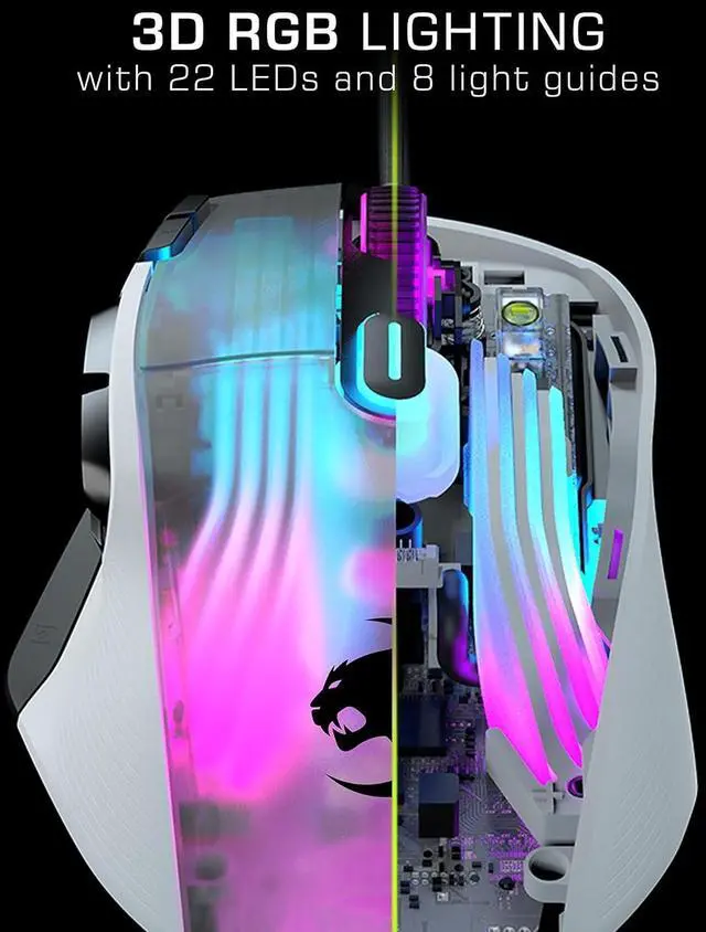 Alt view image 2 of 6 - ROCCAT Kone XP PC Gaming Mouse with 3D AIMO RGB Lighting, 19K DPI Optical Sensor, 4D Krystal Scroll Wheel, Multi-Button Design, Wired Computer Mouse - White
