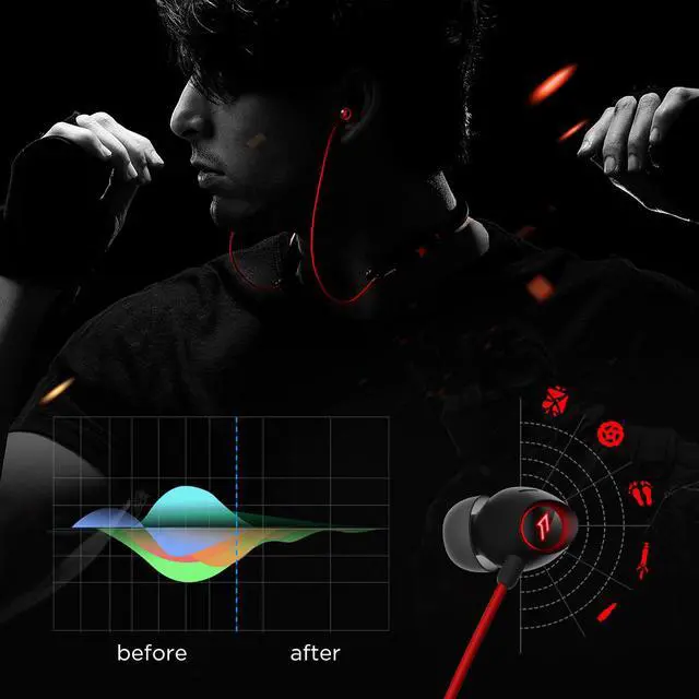 Alt view image 4 of 7 - 1MORE Wireless Earbuds Bluetooth Headphones Sport In-Ear Neckband Bluetooth Earphones with Microphone, VR 3D Stereo Wireless Sound, LED, Fast Charging, Environmental Noise Cancellation