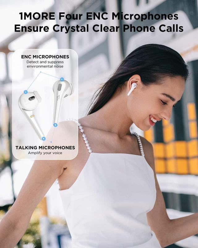 Alt view image 3 of 7 - 1MORE True Wireless Earbuds, Bluetooth Noise Cancelling Headphones, Fast Connection, In-Ear Detection,4 Microphones for Clear Phone Calls, IPX5 Waterproof, Touch Control, Comfobuds-White