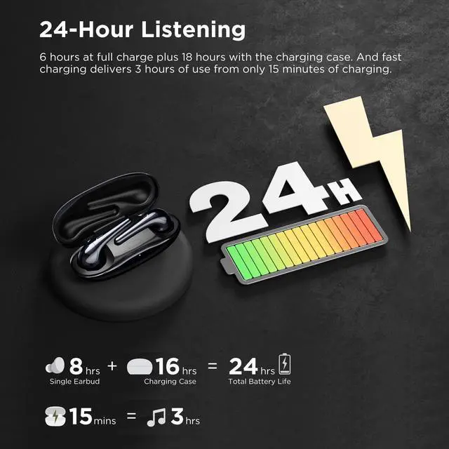 Alt view image 4 of 8 - 1MORE ComfoBuds2 True Wireless Earbuds, Bluetooth 5.2 Headphones, Deep Bass, 12 EQ Presets, AAC, 4 ENC Mics, 15min Quick Charge, Gaming Mode, USB-C, in Ear Earphones, Black