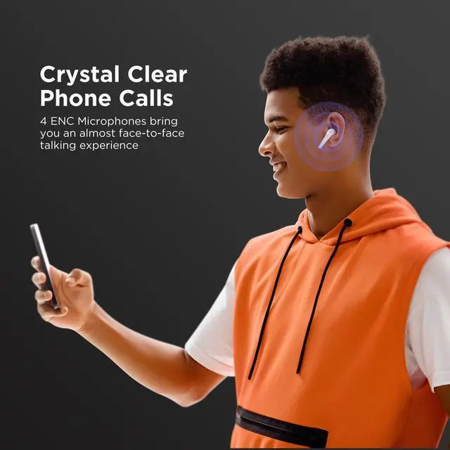 Alt view image 6 of 7 - 1MORE ComfoBuds2 True Wireless Earbuds, Bluetooth 5.2 Headphones, Deep Bass, 12 EQ Presets, AAC, 4 ENC Mics, 15min Quick Charge, Gaming Mode, USB-C, in Ear Earphones, White